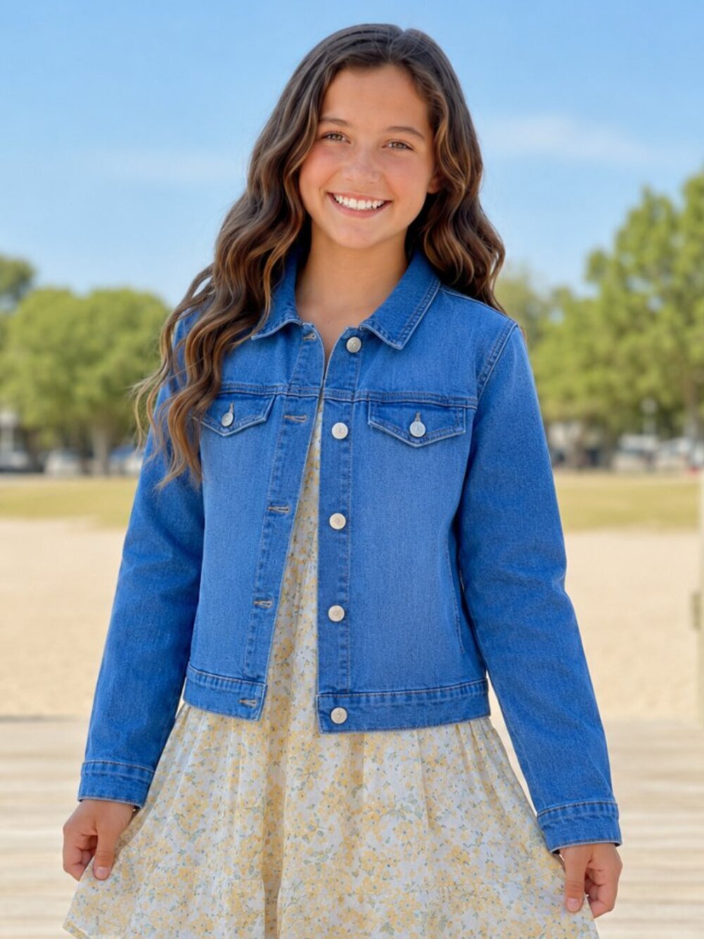 BCBGirls Denim Jacket Girls L 14/16 Button Down Soft Stretch Medium Wash Blue